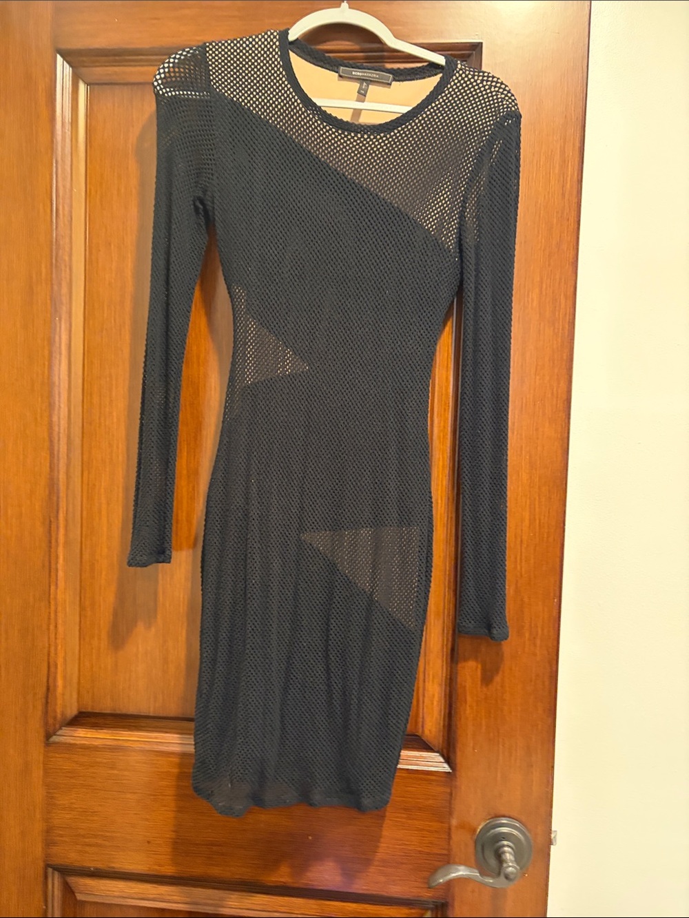 BCBGMaxAzria Black Long-Sleeve Mesh Bodycon Dress